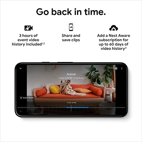 Smartphone displaying Nest camera video history interface with event details and sharing options.